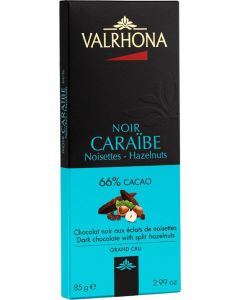 Valrhona - Dark Chocolate Caraibe 66% with hazelnuts 85gr